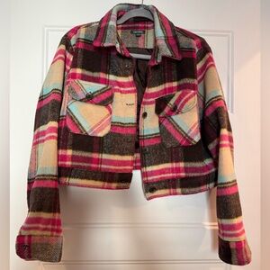 Wild Fable Plaid Utility Jacket - Pink, Black, Cream